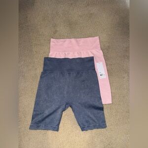 Yogalicious High Waist Athletic Shorts in Pink and Blue